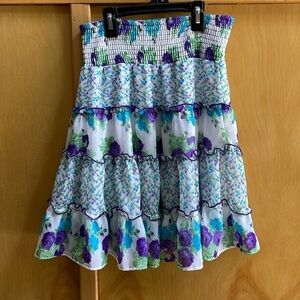 NEWBERRY Floral Ruffled Mini Skirt in Purple,Blue,Green and White | Size 8